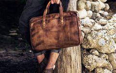 Genuine Leather Vintage Brown Mens Cool Large Briefcase Shoulder Bag Travel Bag for men - imessengerbags