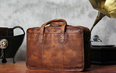 Genuine Leather Vintage Brown Mens Cool Large Briefcase Shoulder Bag Travel Bag for men - imessengerbags
