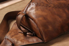 Genuine Leather Vintage Brown Mens Cool Sling Bag Crossbody Bag Chest Bag Travel Bag for men