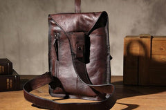Genuine Leather Vintage Coffee Mens Cool Sling Bag Crossbody Bag Chest Bag Travel Bag for men - imessengerbags
