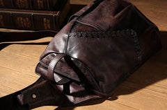 Genuine Leather Vintage Coffee Mens Cool Sling Bag Crossbody Bag Chest Bag Travel Bag for men - imessengerbags