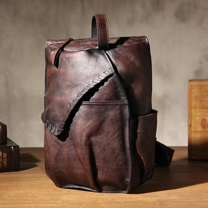 Leather Crossbody Bag Sling Chest Bag Travel Bag in Brown 