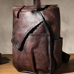 Genuine Leather Vintage Coffee Mens Cool Sling Bag Crossbody Bag Chest Bag Travel Bag for men - imessengerbags