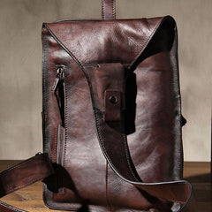 Genuine Leather Vintage Coffee Mens Cool Sling Bag Crossbody Bag Chest Bag Travel Bag for men - imessengerbags