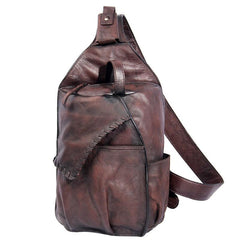 Genuine Leather Vintage Brown Mens Cool Sling Bag Crossbody Bag Chest Bag Travel Bag for men