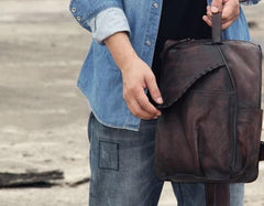 Genuine Leather Vintage Coffee Mens Cool Sling Bag Crossbody Bag Chest Bag Travel Bag for men - imessengerbags