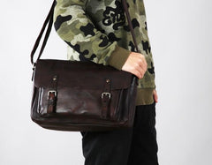 Genuine Vintage Leather Mens Cool Shoulder Bag Messenger Bag Chest Bag Bike Bag Cycling Bag for men