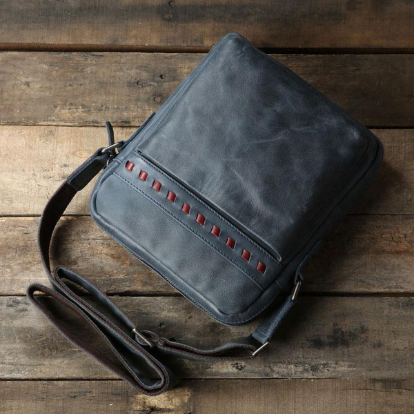 Genuine Vintage Leather Mens Cool Small Shoulder Bag Messenger Bag Chest Bag Bike Bag Cycling Bag for men