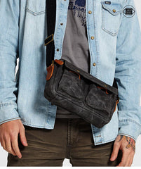 Gray Waxed Canvas Mens Casual Shoulder Bag Messenger Bags Casual Courier Bags for Men