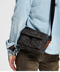 Gray Waxed Canvas Mens Casual Shoulder Bag Messenger Bags Casual Courier Bags for Men