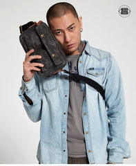 Gray Waxed Canvas Mens Casual Shoulder Bag Messenger Bags Casual Courier Bags for Men