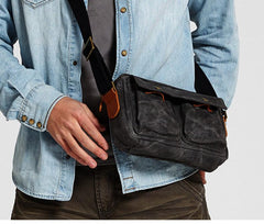 Gray Waxed Canvas Mens Casual Shoulder Bag Messenger Bags Casual Courier Bags for Men