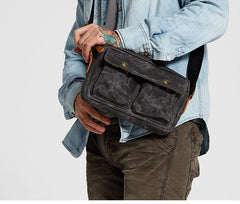 Gray Waxed Canvas Mens Casual Shoulder Bag Messenger Bags Casual Courier Bags for Men