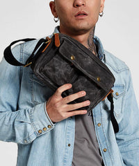 Gray Waxed Canvas Mens Casual Shoulder Bag Messenger Bags Casual Courier Bags for Men