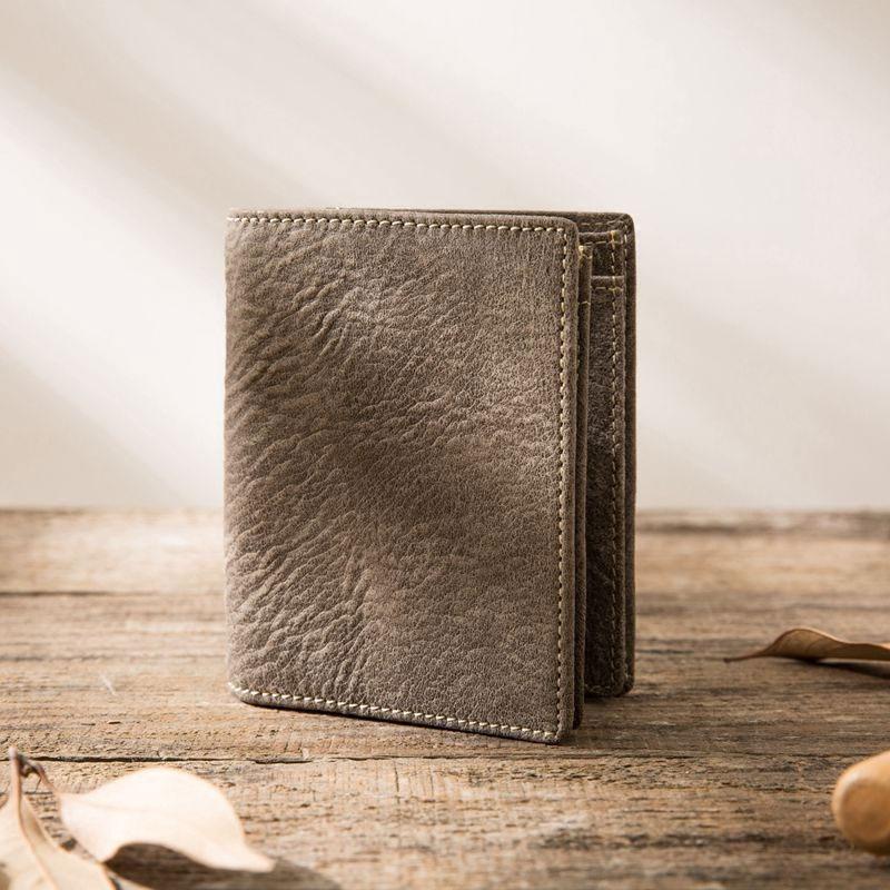 Gray Cool Leather Mens Small Wallet Bifold Vintage Slim billfold Wallet for Men - imessengerbags