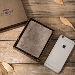Gray Cool Leather Mens Small Wallet Bifold Vintage Slim billfold Wallet for Men - imessengerbags