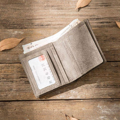 Gray Cool Leather Mens Small Wallet Bifold Vintage Slim billfold Wallet for Men - imessengerbags