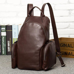 Gray Fashion Mens Leather 12-inch Computer Backpacks Cool Travel Backpacks School Backpack for men