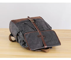 Gray Waxed Canvas Mens Large 15'' Laptop Backpack College Backpack Hiking Backpack for Men - imessengerbags