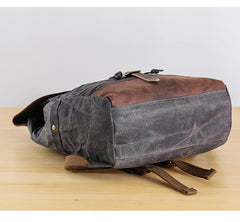 Gray Waxed Canvas Mens Large 15'' Laptop Backpack College Backpack Hiking Backpack for Men - imessengerbags