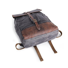 Gray Waxed Canvas Mens Large 15'' Laptop Backpack College Backpack Hiking Backpack for Men - imessengerbags