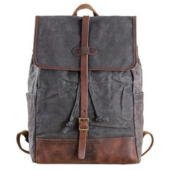 Gray Waxed Canvas Mens Large 15'' Laptop Backpack College Backpack Hiking Backpack for Men - imessengerbags