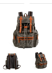 Gray Waxed Canvas Mens Waterproof Large 14‘’ Hiking Backpack Travel Backpack Computer Backpack College Backpack for Men - imessengerbags