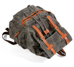 Gray Waxed Canvas Mens Waterproof Large 14‘’ Hiking Backpack Travel Backpack Computer Backpack College Backpack for Men - imessengerbags