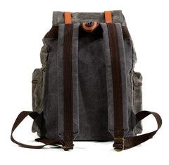 Gray Waxed Canvas Mens Waterproof Large 14‘’ Hiking Backpack Travel Backpack Computer Backpack College Backpack for Men - imessengerbags