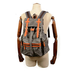 Gray Waxed Canvas Mens Waterproof Large 14‘’ Hiking Backpack Travel Backpack Computer Backpack College Backpack for Men - imessengerbags