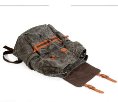 Gray Waxed Canvas Mens Waterproof Large 14‘’ Hiking Backpack Travel Backpack Computer Backpack College Backpack for Men - imessengerbags