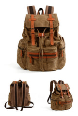 Gray Waxed Canvas Mens Waterproof Large 14‘’ Hiking Backpack Travel Backpack Computer Backpack College Backpack for Men - imessengerbags