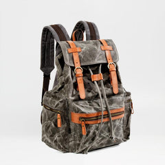 Gray Waxed Canvas Mens Waterproof Large 14‘’ Hiking Backpack Travel Backpack Computer Backpack College Backpack for Men - imessengerbags
