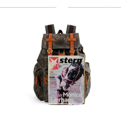 Gray Waxed Canvas Mens Waterproof Large 14‘’ Hiking Backpack Travel Backpack Computer Backpack College Backpack for Men - imessengerbags