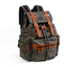 Gray Waxed Canvas Mens Waterproof Large 14‘’ Hiking Backpack Travel Backpack Computer Backpack College Backpack for Men - imessengerbags
