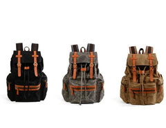 Gray Waxed Canvas Mens Waterproof Large 14‘’ Hiking Backpack Travel Backpack Computer Backpack College Backpack for Men - imessengerbags