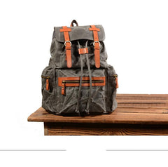 Gray Waxed Canvas Mens Waterproof Large 14‘’ Hiking Backpack Travel Backpack Computer Backpack College Backpack for Men - imessengerbags