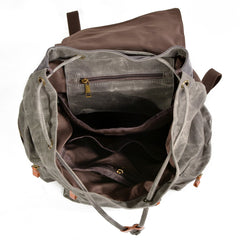 Gray Waxed Canvas Mens Waterproof Large 14‘’ Hiking Backpack Travel Backpack Computer Backpack College Backpack for Men - imessengerbags