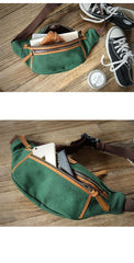 Green Canvas Leather Mens Chest Bag Waist Bag Fanny Pack Bum Pack For Men - imessengerbags
