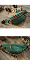 Green Canvas Leather Mens Chest Bag Waist Bag Fanny Pack Bum Pack For Men - imessengerbags