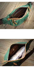 Green Canvas Leather Mens Chest Bag Waist Bag Fanny Pack Bum Pack For Men - imessengerbags