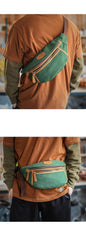 Green Canvas Leather Mens Chest Bag Waist Bag Fanny Pack Bum Pack For Men - imessengerbags