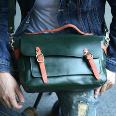 Green Leather Mens Briefcase Messenger Bag Handbag Shoulder Bag for men