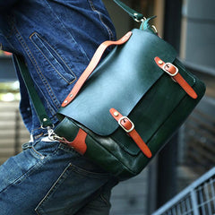 Green Leather Mens Briefcase Messenger Bag Handbag Shoulder Bag for men