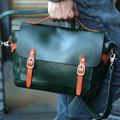 Green Leather Mens Briefcase Messenger Bag Handbag Shoulder Bag for men