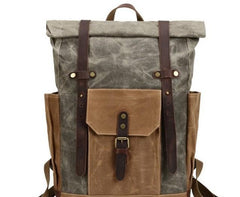 Green waxed canvas backpack for women