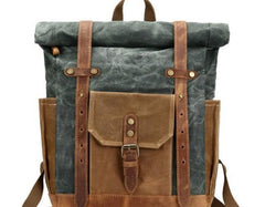 Green waxed cotton backpack for travel