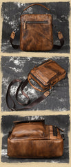 Vintage Brown Leather Men's Small Side Bag Vertical Business Handbag Black Courier Bag For Men - imessengerbags
