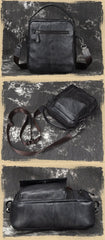 Vintage Brown Leather Men's Small Side Bag Vertical Business Handbag Black Courier Bag For Men - imessengerbags