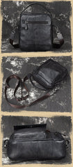 Vintage Brown Leather Men's Small Side Bag Vertical Business Handbag Black Courier Bag For Men